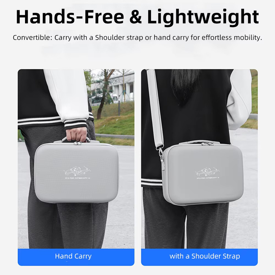 XFJI Aufbewahrungstasche aus PU-Leder in Grau, sturzsichere Hartschalen-Handtasche für Insta360 Antigravity A1 Drohnenzubehör - Bild 3