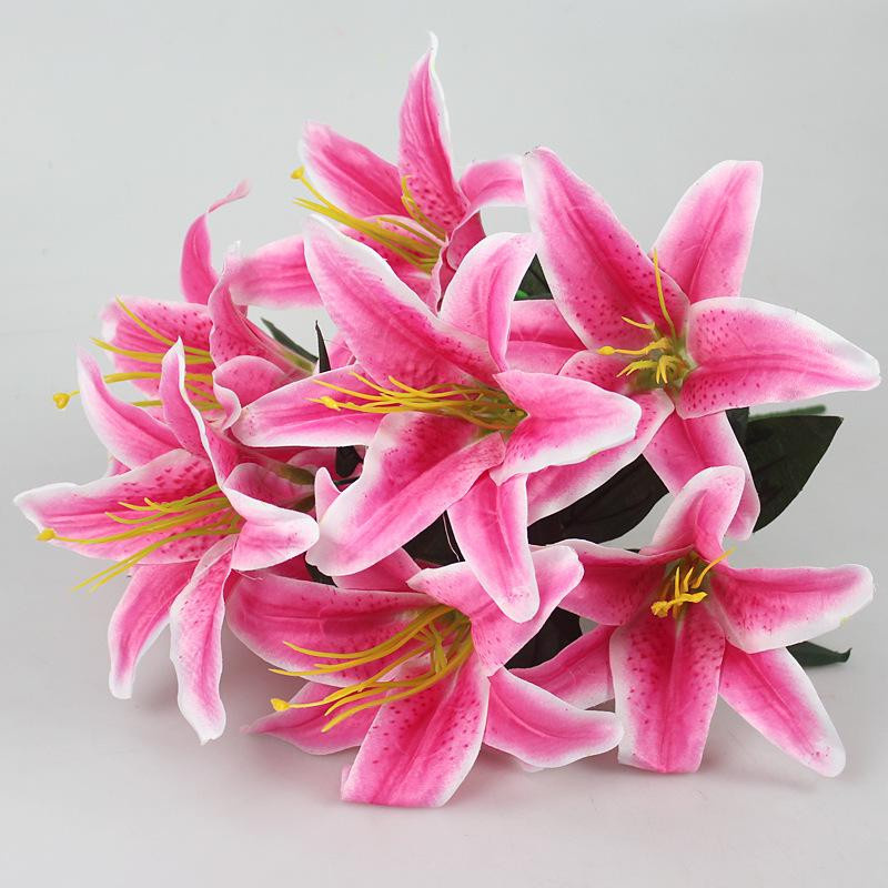 Künstlicher Seidenblumenstrauß mit Lilien und Tigerorchideen in Dunkelrosa für deine Heimdeko und Hochzeitsarrangements - Bild 2