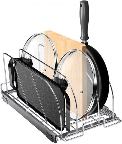 VEVOR Einstellbares Abtropfgestell und Utensilienhalter aus Metall in Silber, B/T: 53,3 x 31,8 cm, ideal als Organizer für Töpfe, Pfannen und Schneidebretter im Küchenschrank - Bild 1