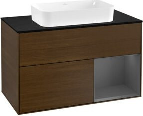 V&B Waschtischunterschrank Finion 100 mit Wandbeleuchtung in Anthrazit und Walnuss - Bild 1
