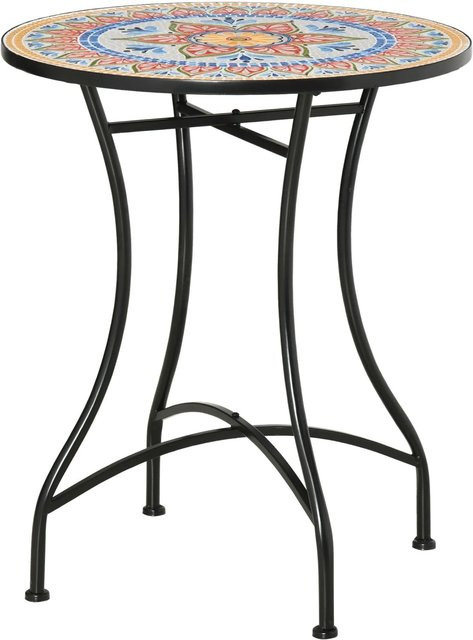 Furnicato Gartentisch rund mit Mosaikdesign aus Keramik und Metall, wetterfest, Durchmesser: 60 cm, Höhe: 71 cm - Bild 1