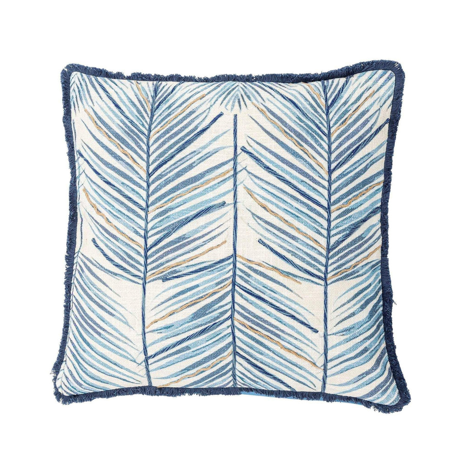 Bloomingville Kissen Laval aus Baumwolle in Blau mit floralem Blattmuster, B/T/H: 50 x 50 x 50 cm - Bild 1
