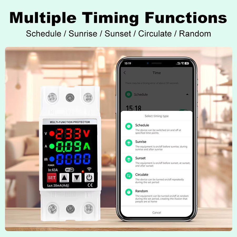 Tuya Smart 3in1 WIFI Leistungsschalter mit Energie Metering, Timer und Leckageschutz in Weiß - Bild 3