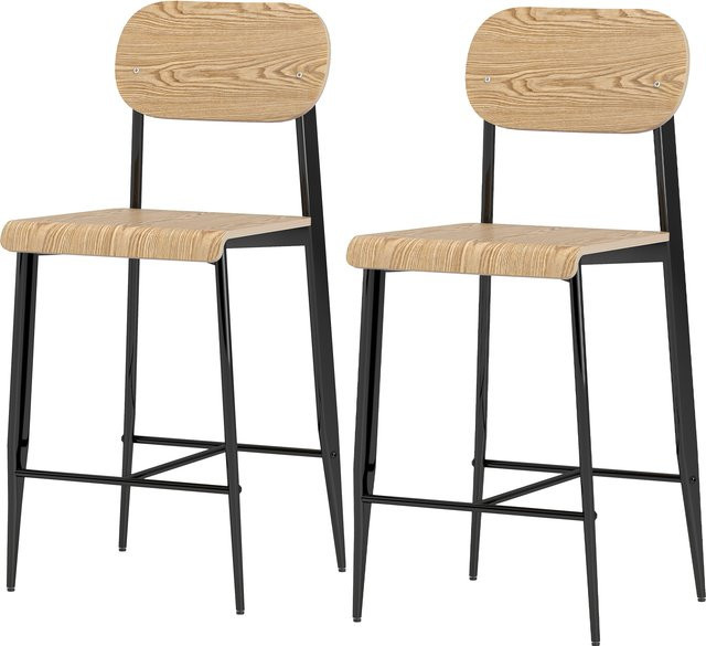 HOMCOM Barhocker 2er Set im Industrie-Design mit Metallgestell und Naturholz, Farbe: Schwarz/Braun, Sitzhöhe: 66 cm - Bild 1