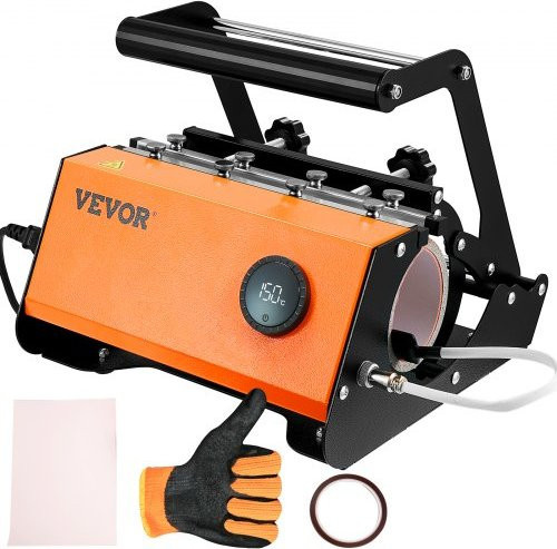 VEVOR Becher Sublimationspresse 600 W für Keramik, Edelstahl und Glas in Schwarz und Orange - Bild 1
