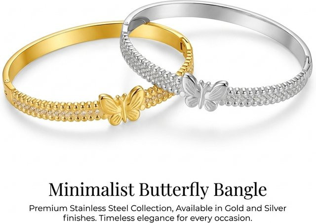 JP One Butterfly-Armband, Edelstahl, Gold, Zirkonia, Damen, 60mm - Bild 1