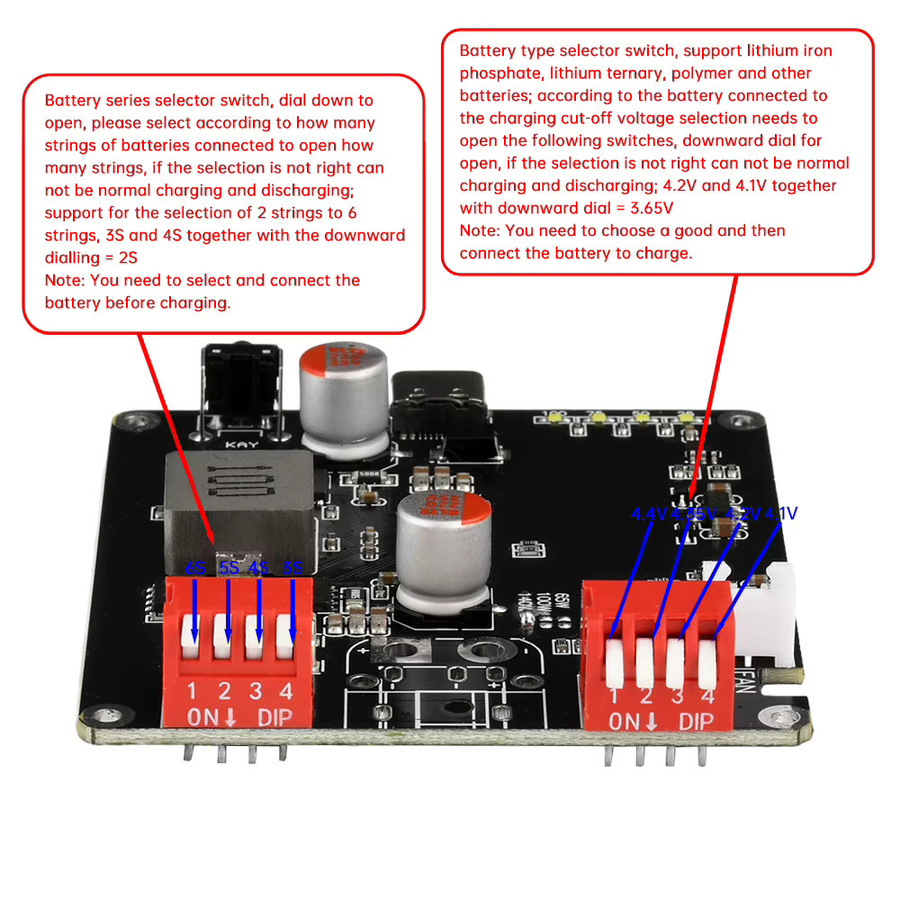 diymore IP2366 Bidirektionales BMS Schnelllademodul 140W für 2S-6S in Schwarz - Bild 3