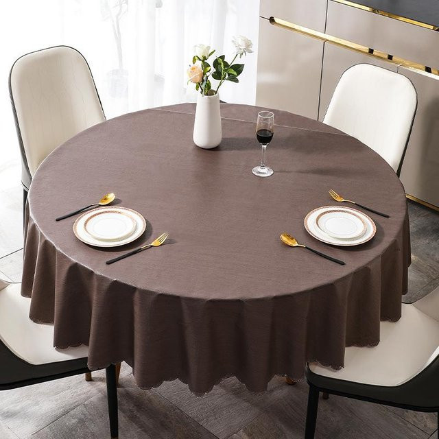 Runde PVC-Tischdecke von Charming Homem in Braun, wasserdicht und waschbar, Durchmesser: 140 cm - Bild 1