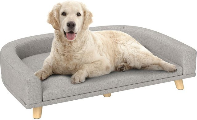 PawHut Hundesofa für große Hunde mit Kissen und Kiefernholzbeinen in Grau - Bild 1