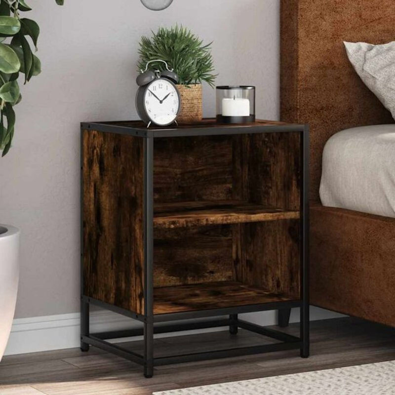 Vidaxl Nachttische 2er Set im Industrial Design aus Holzwerkstoff und Metall, Braun/Grau, B/T/H: 40 x 31 x 50 cm - Bild 1