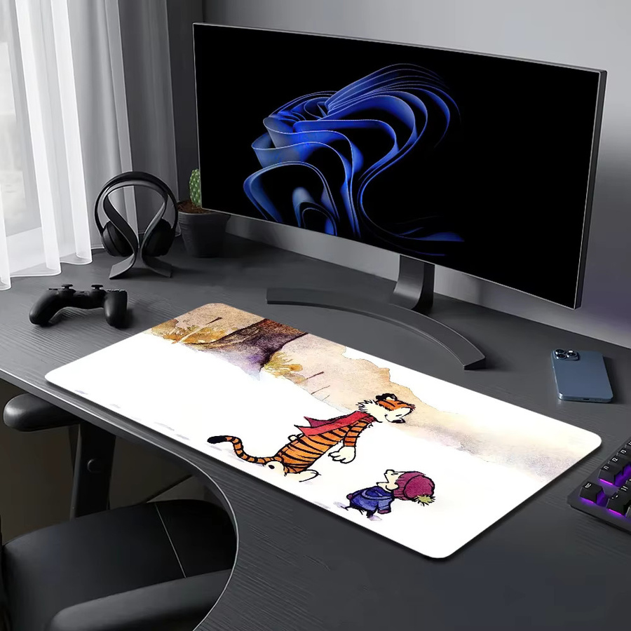 Calvin und Hobbes Cute For PC Gaming-Mauspad mit genähten Kanten und rutschfester Gummibasis, Multicolor - Bild 5