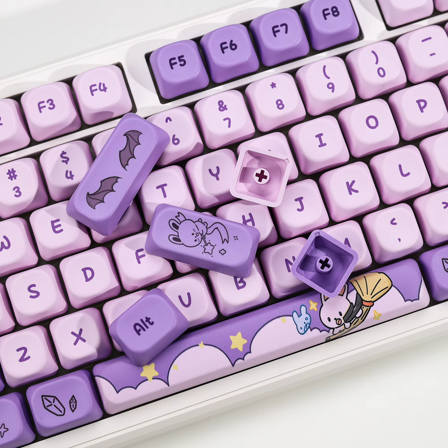 KBDiy Magic Bunny PBT Tastenkappen im KOA-Profil für mechanische Tastaturen, 136 Tasten, Lila/Weiß - Bild 2