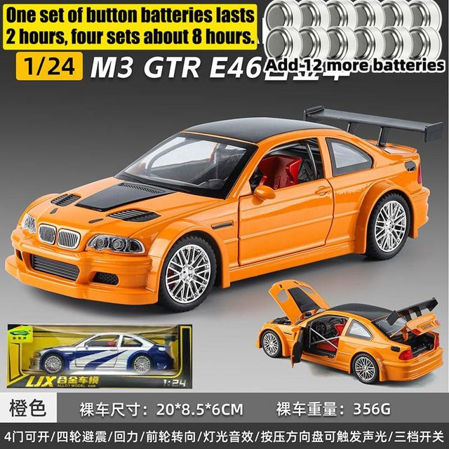 Linyi toy car Bmw M3 Gtr E46, Rennwagenmodell, 1:24, Metall, Orange, ab 14 Jahre - Bild 1