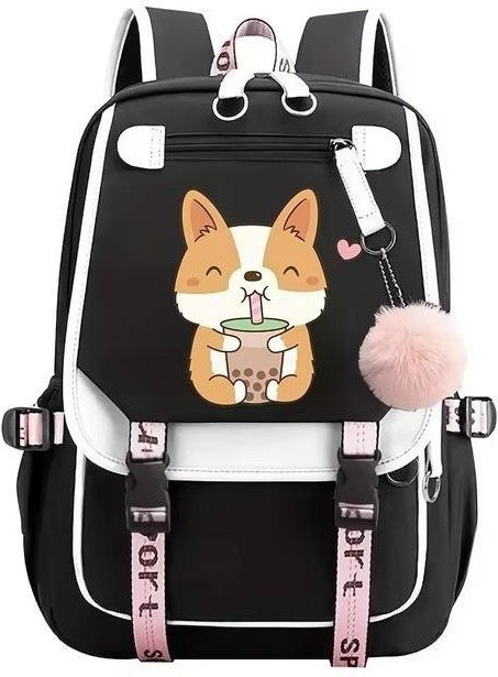 3-teiliges Schulrucksack-Set in Schwarz aus Oxford-Stoff mit großem Fassungsvermögen inklusive Federmäppchen und Schultergurt - Bild 1