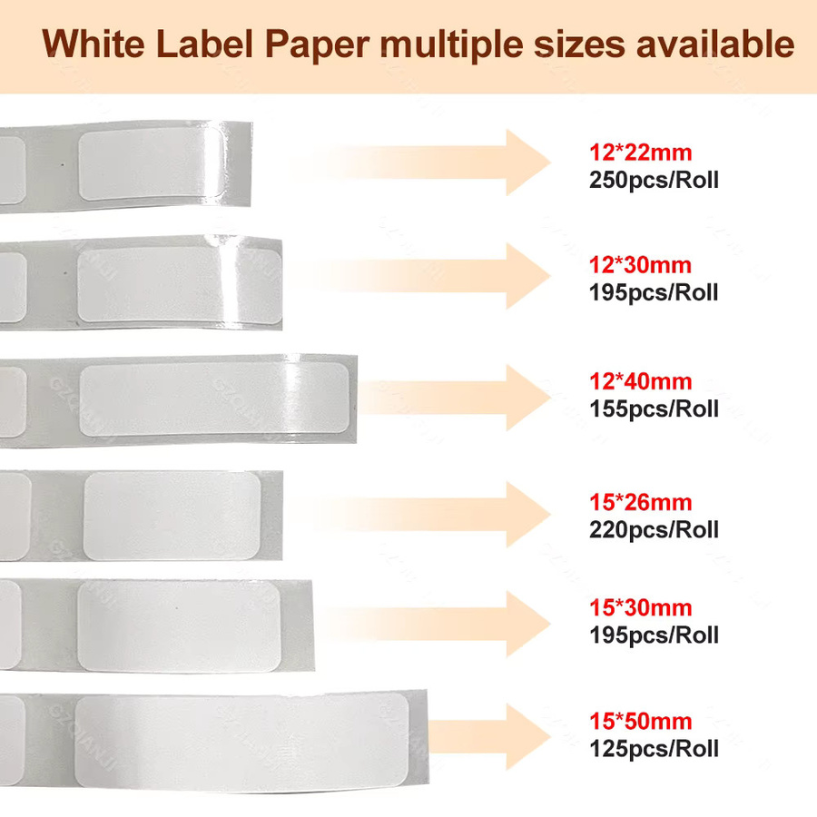 Niimbot Etikettenband weiß, wasserfeste selbstklebende Papierrollen für Niimbot D110 D11 D101 Drucker, Breite: 12 mm bis 15 mm - Bild 1