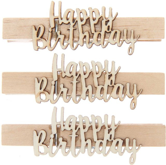 Rico Design Holzklammern Happy Birthday aus Holz, 3 Stück, Höhe: 7 cm, Breite: 1 cm - Bild 1