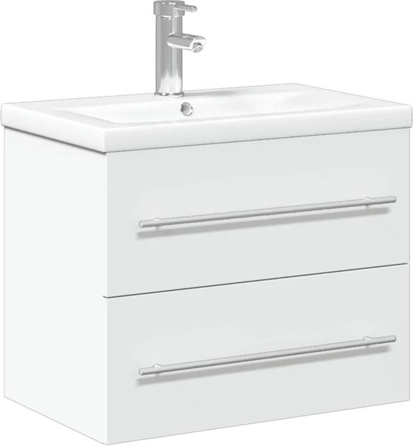 vidaXL Waschbeckenunterschrank mit Keramik-Einbaubecken in Weiß, modern, B/T/H: 60,0 x 38,5 x 48,0 cm - Bild 1