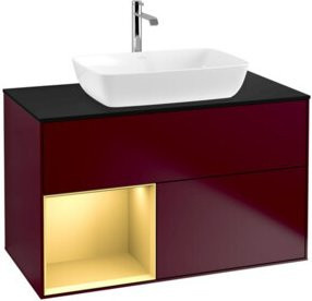 V&B Waschtischunterschrank Finion 100 Wandbeleuchtung in Blau glänzend mit Regalelement in Gold matt - Bild 1