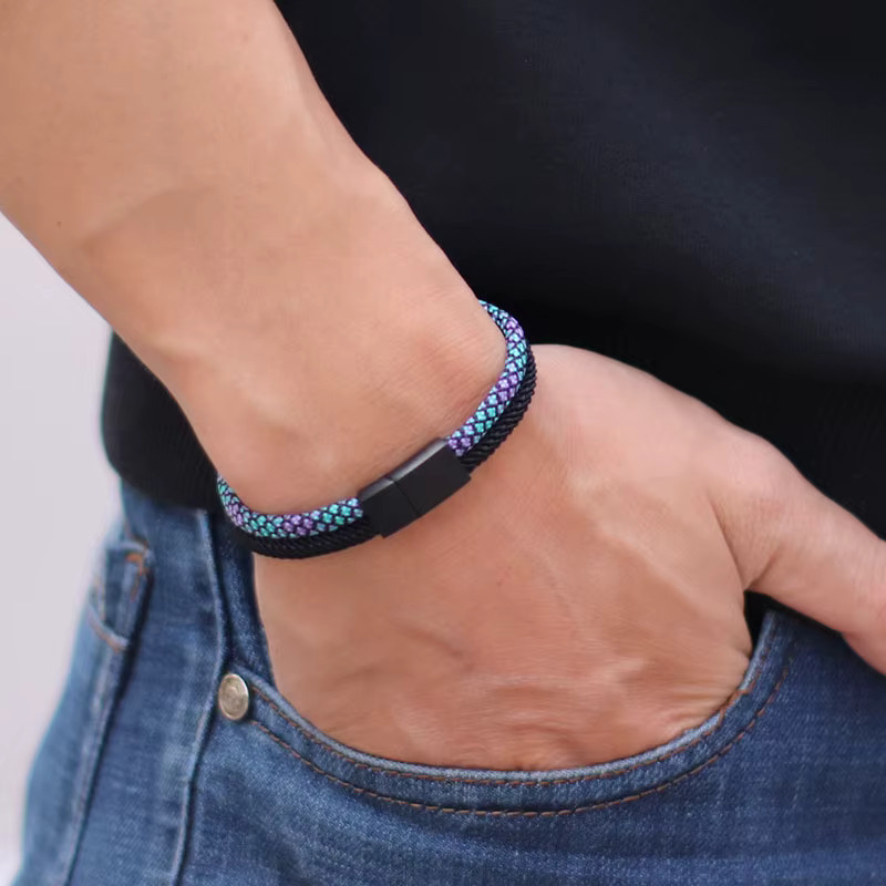 Paracord-Armband, Edelstahl-Magnetschnalle, zweifarbig, Herren - Bild 3
