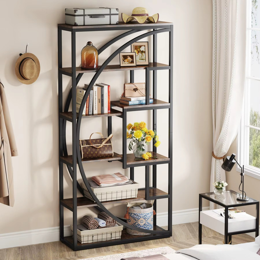 LTLLLE TREE Bücherregal im Industrial-Design mit 8 offenen Ablagefächern, 5-stufige Leiter-Etagere, Höhe: 180 cm, Farbe: Schwarz-Braun - Bild 2