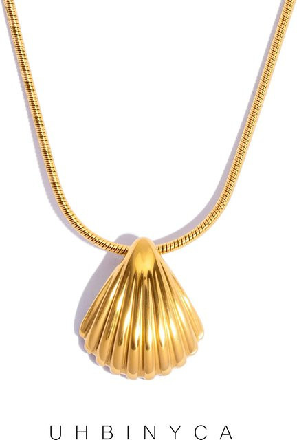 Halskette mit Muschel-Anhänger, Edelstahl, Gold, Damen - Bild 1