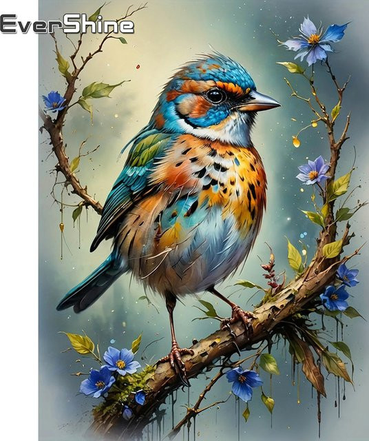 EverShine DIY Diamantmalerei Vogel und Blumen Mosaik Set mit Strass-Stickerei in Mehrfarbig, B/H: 30 x 20 cm - Bild 1