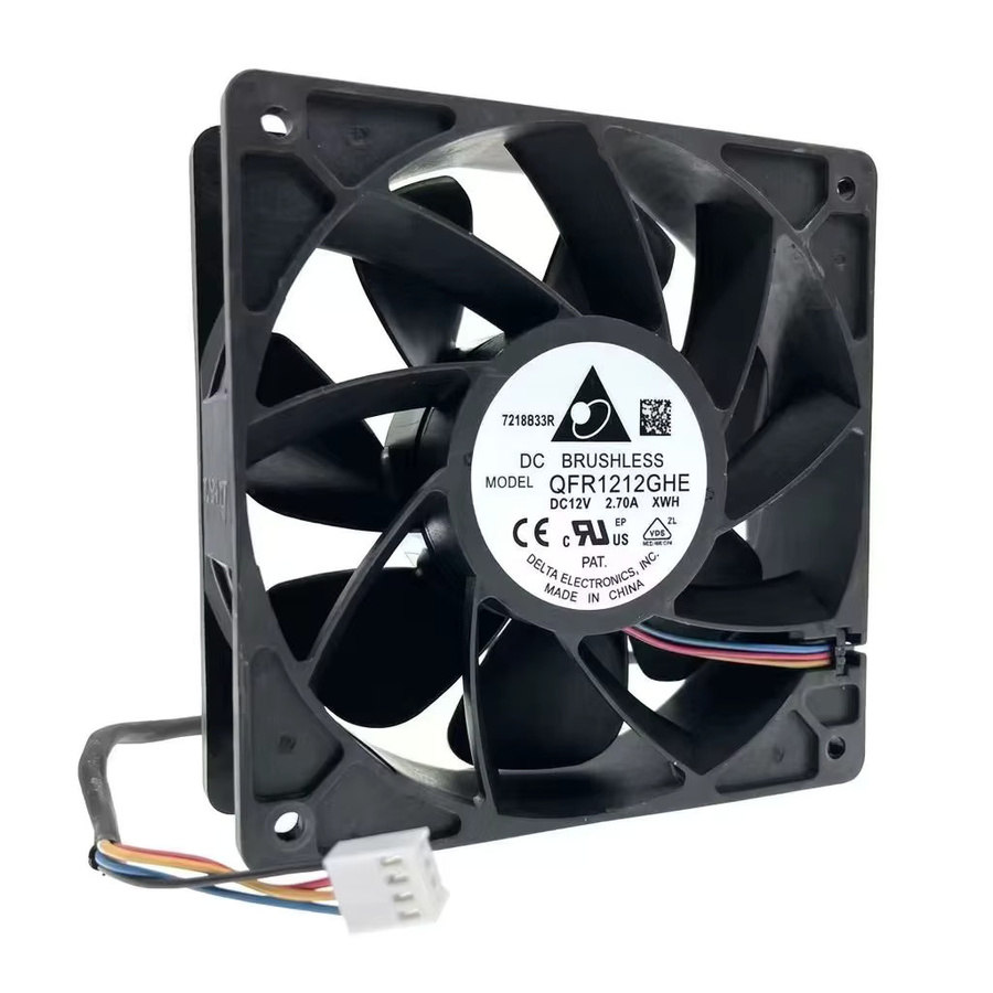 Delta QFR1212GHE Hochgeschwindigkeits-Lüfter für Bitcoin-GPU-Miner, Schwarz, B/T/H: 120 x 120 x 38 mm, DC 12 V, 6000 U/min, Doppelkugellager, PWM 4P - Bild 5