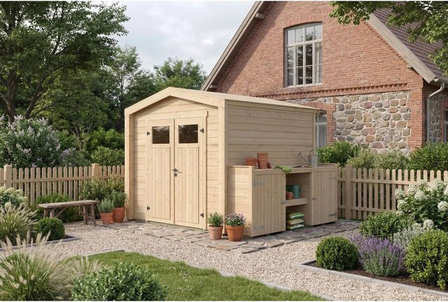 Weka Holz-Gartenhaus Killarney mit Satteldach in Natur Braun, B/T/H: 307 x 263 x 241 cm - Bild 1