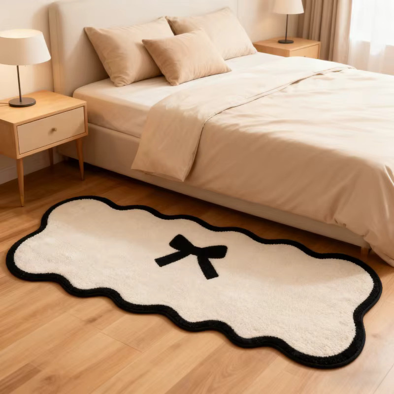 VIKAMA Minimalistischer Schleifenteppich in Weiß, weicher Faux Fur Bodenmatte für Wohnzimmer und Kinderzimmer - Bild 4
