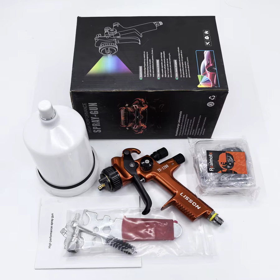 HVLP-Spritzpistole mit LED-Licht in glänzendem Orange für Lackierungen an Autos und Möbeln, 1,3 mm - Bild 4
