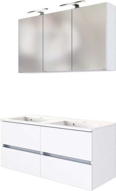 Held Möbel Waschtisch-Set Verona 2-tlg. mit Spiegelschrank und Doppel-Mineralgussbecken, matt Weiß, Breite: 120 cm - Bild 1