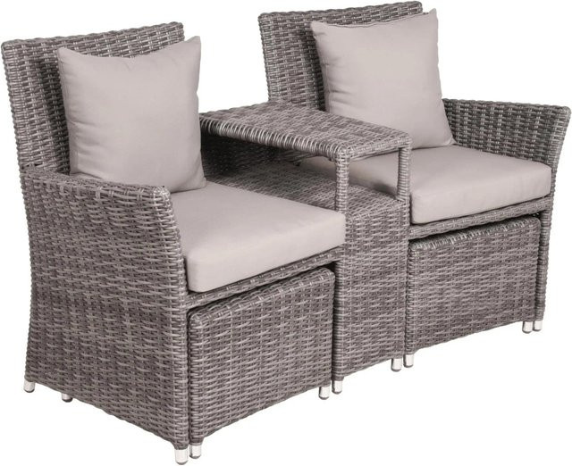 DELUKE Gartenstuhl URBAN Relaxsessel aus Kunststoffgeflecht und Aluminium in Grau - Bild 1