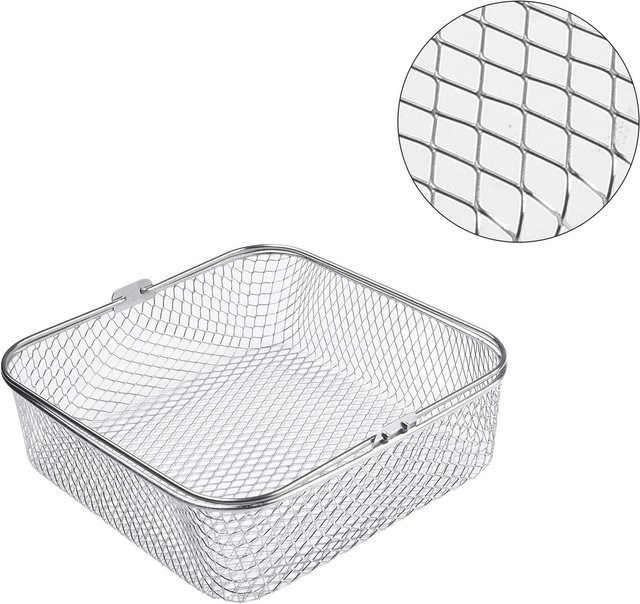 Lily Home Air Fryer Korb mit Easy Lift Griff, quadratisch, Edelstahl-Mesh, Silber, Breite: 20,8 cm, Tiefe: 20,8 cm, Höhe: 20,8 cm - Bild 1