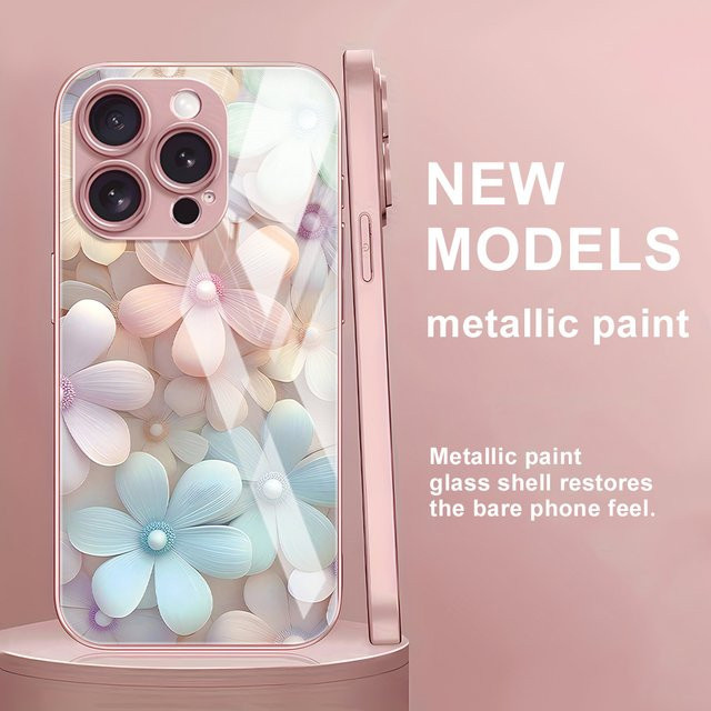 Handyhülle aus gehärtetem Glas mit Blumenmuster für iPhone 17 Pro Max, 16, 15, 14, 13, 12 und 11 Modelle - Bild 1
