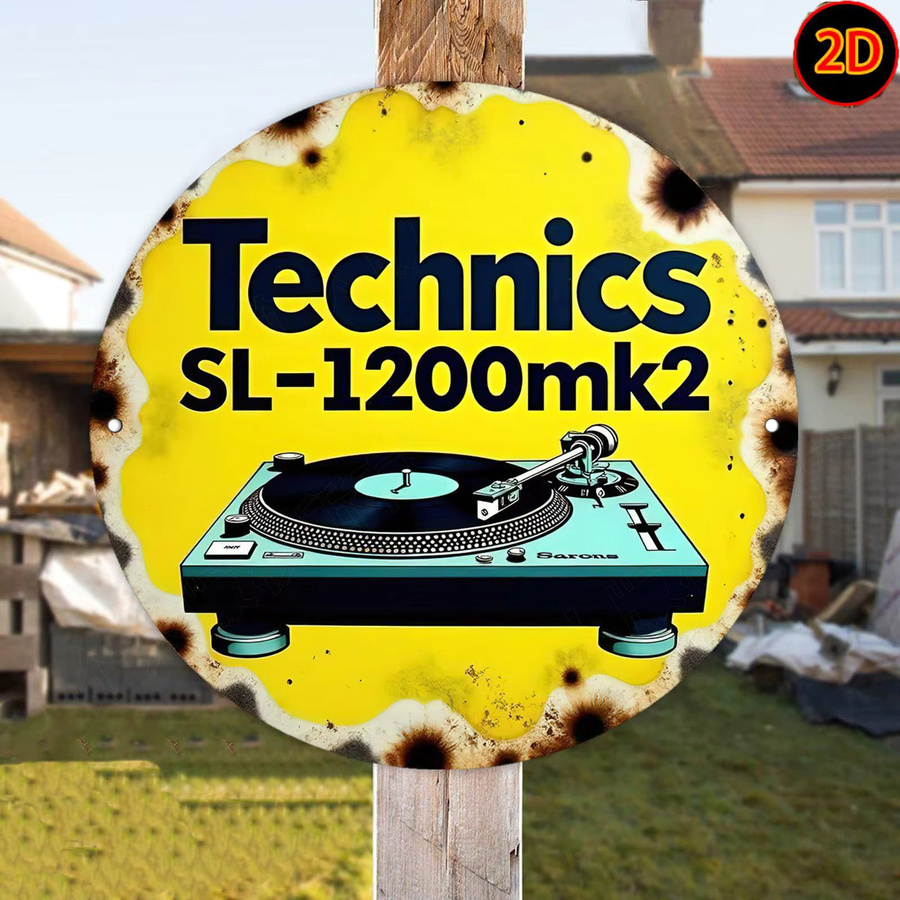 Potdemiel Metall-Wandkunstschild Technics SL-1200mk2 Vintage Design, Rundschild aus Aluminium in Gelb und Schwarz, Durchmesser: 20 cm - Bild 6