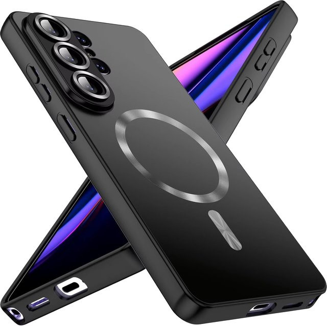 Magnetische MagSafe Handyhülle für Samsung Galaxy S26 Ultra und Galaxy S26 Plus mit vollständiger Kameraabdeckung in Schwarz metallisch glänzend - Bild 1