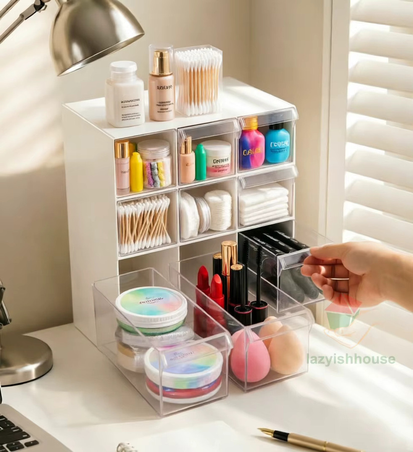 Lazyishhouse Desktop-Aufbewahrungsbox mit Unterteilung für Kleinteine und Kosmetik aus Kunststoff - Bild 2