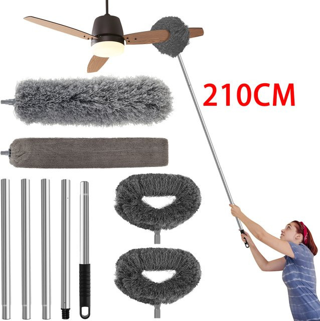 Willstar Deckenventilator-Reiniger mit Teleskopstange und 2 abnehmbaren Mikrofaserköpfen in Grau - Bild 1