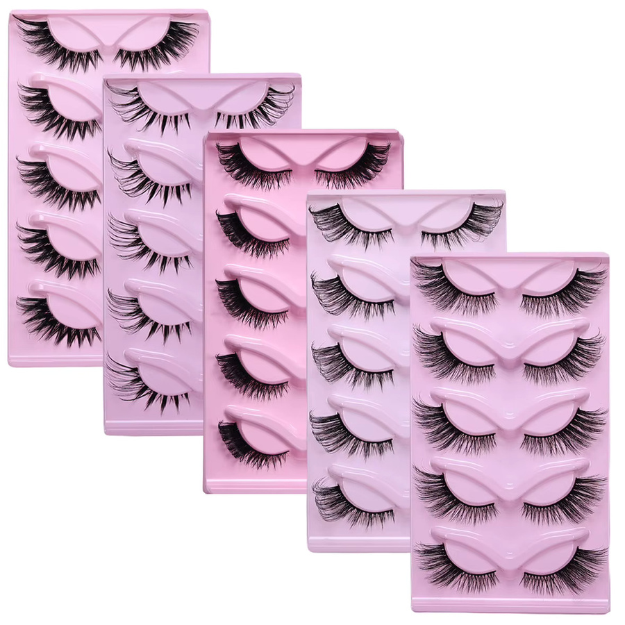 JIEFUXIN Künstliche Wimpern Katzenaugen-Stil, 5 Paar, lang, dick, flauschig - Bild 2