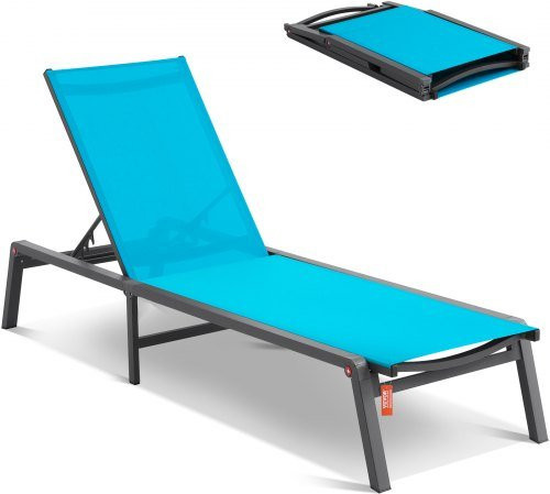 VEVOR Chaiselongue-Sessel für den Außenbereich aus Aluminiumlegierung mit Textilene-Stoff, 5 verstellbare Positionen, klappbarer Pool-Loungesessel in Blau - Bild 1
