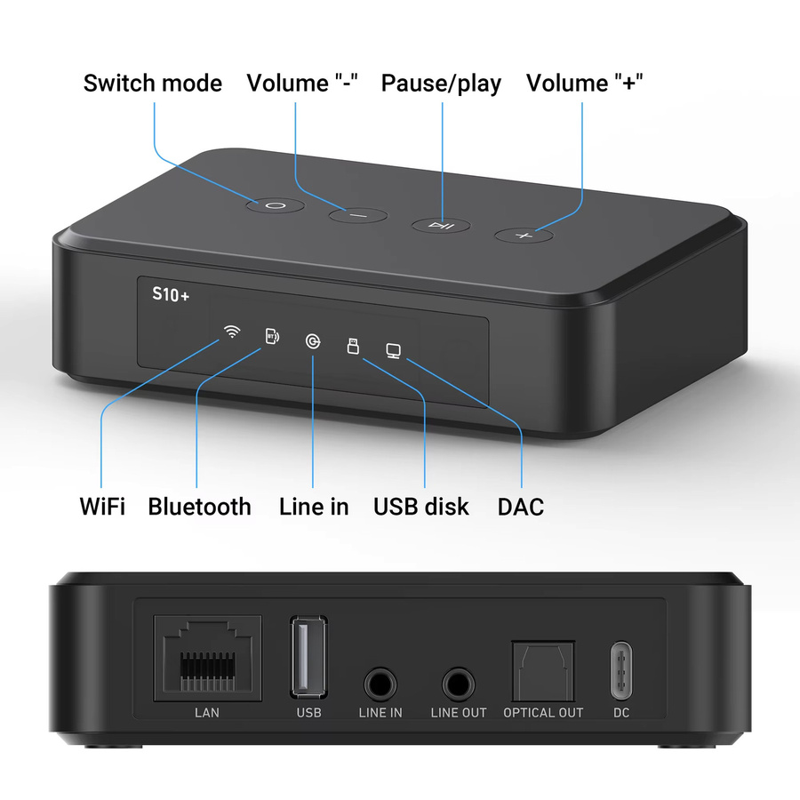 Arylic S10+ Wireless Music Streamer Bluetooth Audio Receiver mit 3,5 mm Klinke Aux in Schwarz - Bild 2