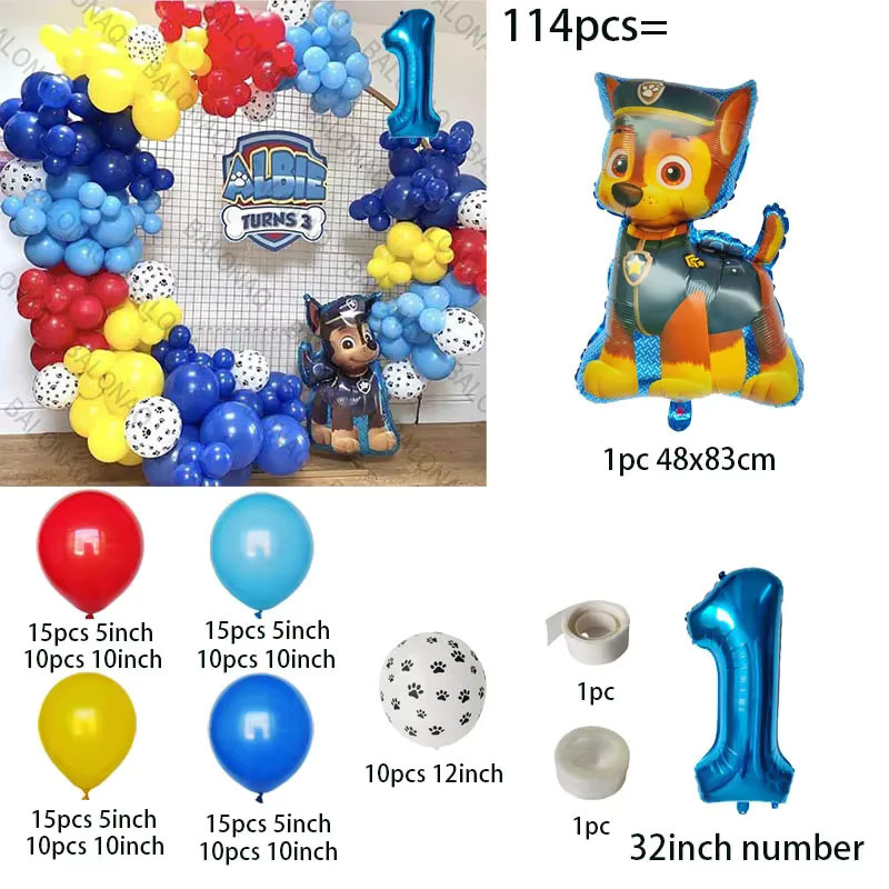 114 Stück Paw Patrol Ballonbogen mit Pfotenabdruck in Rot, Blau und Gelb für deine Geburtstagsparty oder Mottoparty-Dekoration - Bild 2