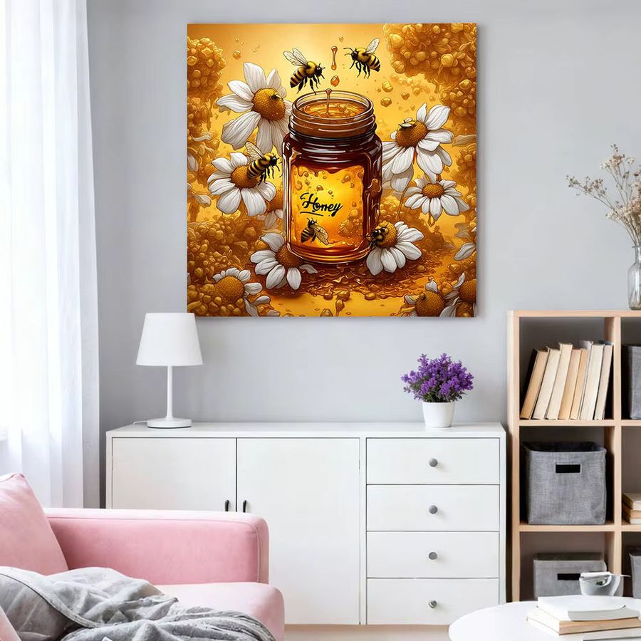 HUACAN 5D Diamantgemälde zum Selbermachen Honigbienen und Gänseblümchen Landschaft mit vollen Bohrern, B/H/T: 20 x 20 x 0 cm - Bild 3