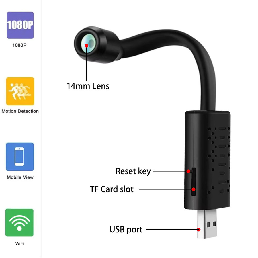 occkic Mini-Überwachungskamera mit 1080P HD, USB, 120 Grad Weitwinkel, Bewegungserkennung und Fernüberwachungsfunktion in Schwarz - Bild 4