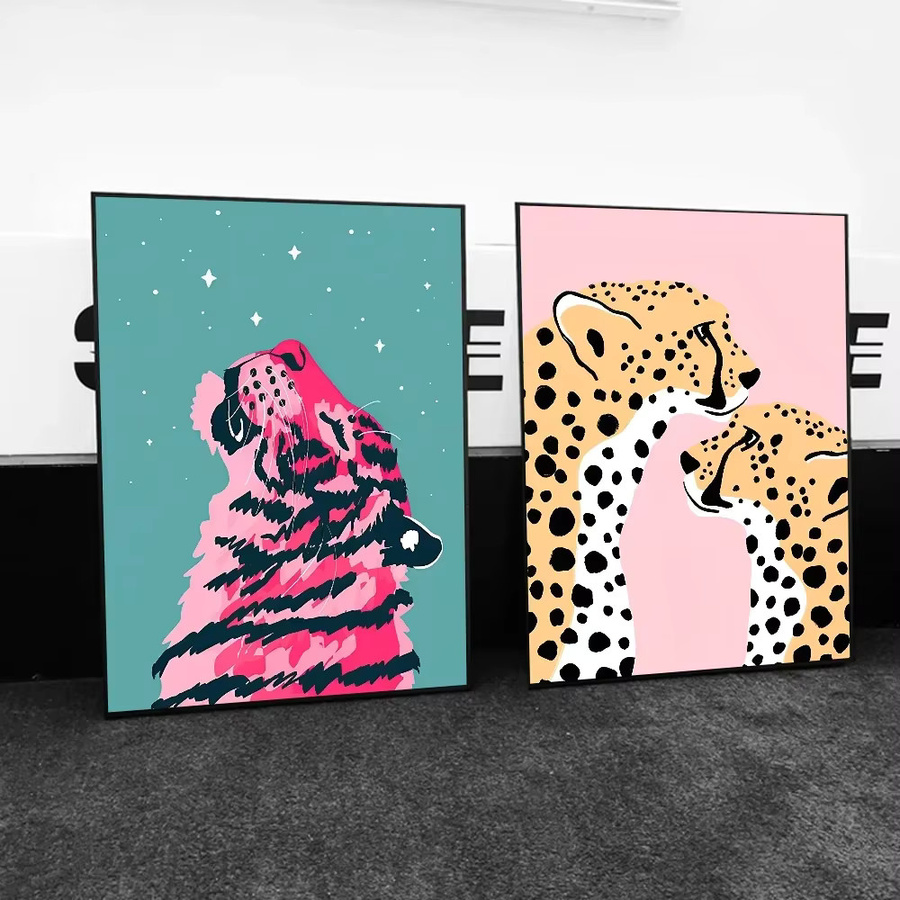 Kayou Wandposter Abstraktes Tiger-Leopard-Mädchen mit Regenbogen-Motiv, selbstklebender wasserfester Papieraufkleber, Mehrfarbig - Bild 3