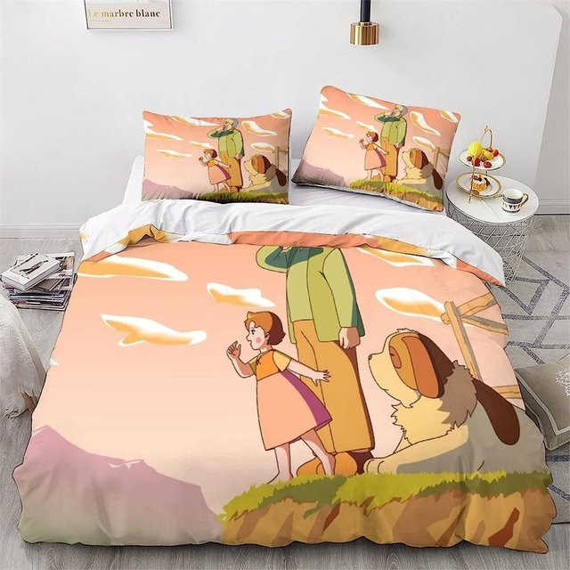 Anime Mädchen Heidi Bettwäscheset aus Mikrofaser mit Deckenbezug und Kissenbezügen, Mehrfarbig, B: 133 cm, L: 70 cm - Bild 1