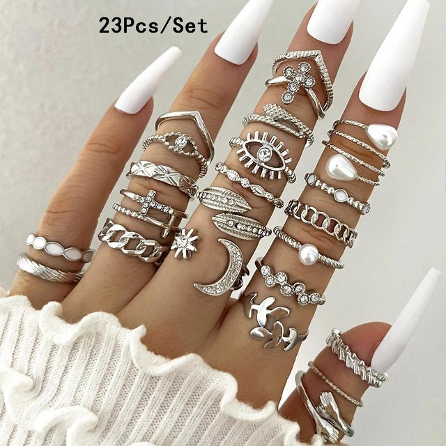 YIRAN Ringe Set, Kupfer, Gold, Kristall, Damen - Bild 1