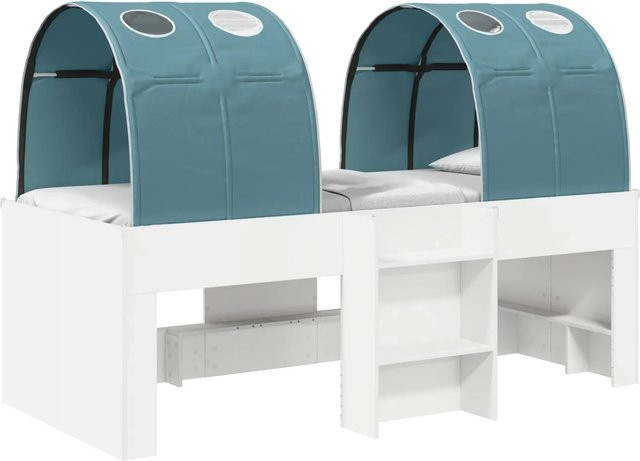 vidaXL Hochbett für Kinder mit Tunnel in Weiß und Hellblau aus Holzwerkstoff, B/T/H: 203 x 120 x 111 cm - Bild 1