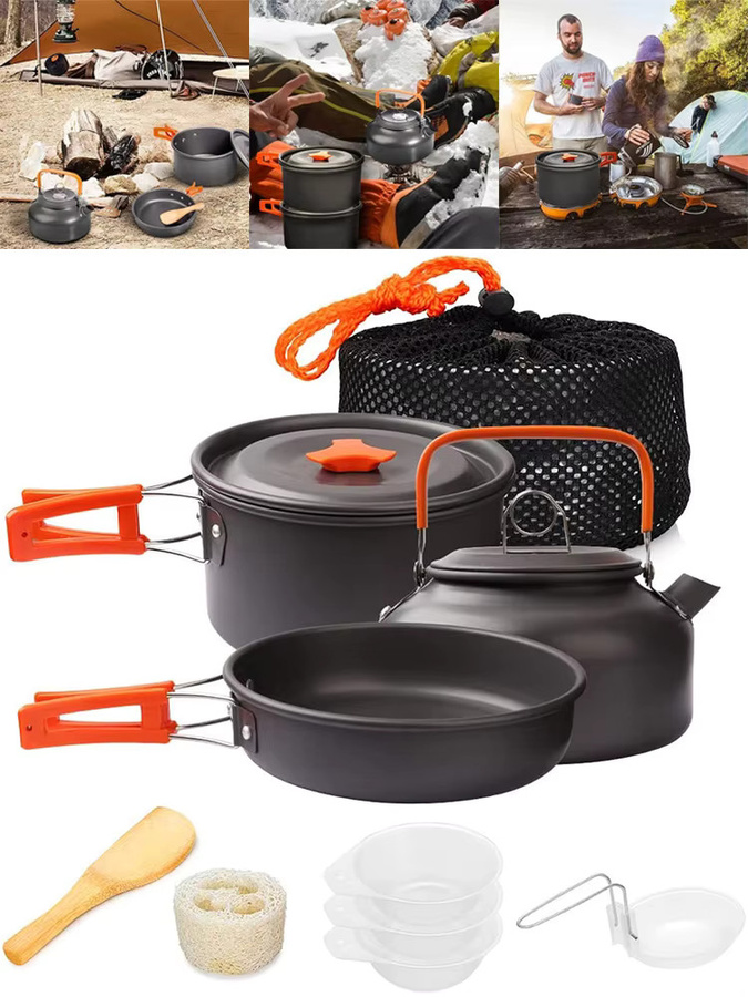 LISM Camping-Kochgeschirr-Set aus Aluminium in Schwarz für Outdoor, Wandern und Picknick - Bild 7