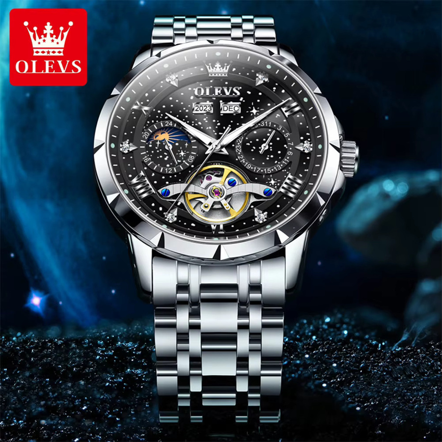 OLEVS Armbanduhr Automatik, Edelstahl, Mondphase, Herren - Bild 2